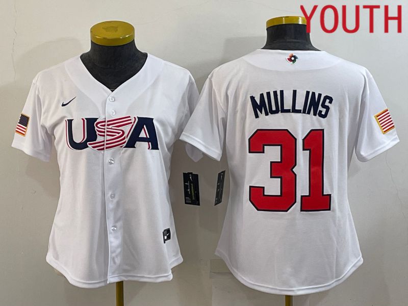 Youth 2023 World Cub USA #31 Mullins White MLB Jersey6->youth mlb jersey->Youth Jersey